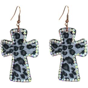 أقراط متدلية من الجلد عتيقة للنساء الفتيات النمرات طباعة AB Crystal Droper Dropling Hook Stud arring Boho خفيفة الوزن مجوهرات مبالغ فيها (أسود)