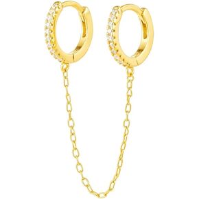 Caitlynminimalist 18k الذهب الذهب لذيذ سلسلة الأذن الكفة مزدوجة ثقب سلسلة التدوير أوبال | أقراط مسمار الماس للنساء in Kuwait