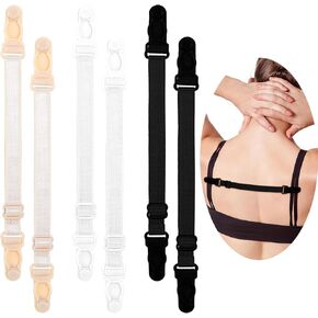 6 PCS Bra Strap Clips Women's Non-slip Elastic Bra Strap Holder to Make Racerback Holders for Slipping Conceal Hide Straps Cleavage Control White Nude Black