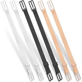 6 Pieces Bra Strap Holder Slipping Elastic Straps Conceal Lift Thin Strap Racerback Bra Clips Adjustable Bra Straps Extender Shoulder Support Bra Strap (Black White Skin Tone)