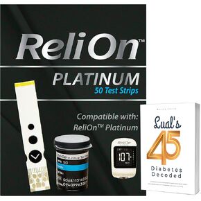 Relion Platinum Test Strips 50 Count. Compatible with ReliOn Platinum Meter, Testing Blood Glucose, Bundle with 45 Diabetes Decoded eBook Included