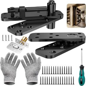 Hidden Door Hinge Pivot Hinge, 570LBS Load-Bearing Heavy Duty Pivot Door Hardware for Hidden Door Bookcase, Murphy Door Hinge Kit 360° Rotation Invisible Door Hinges for Secret Door