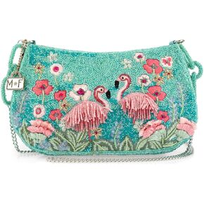 Mary Frances Flirty Flamingos Beaded Crossbody Handbag Clutch Tropical Bird Novelty Purse, Multicolor