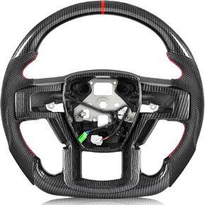 Heated Steering Wheel for Raptor 2015-2020 Hydro-Dip Carbon Fiber Steering Wheel D-shaped Flat-bottom Preforated Leather Grip Hand-Stitched Compatible with Raptor with Paddle Shifters