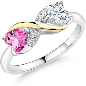 Gemstone Birthstone White Moissanite and Lab Grown Diamond Accents Eternal Love Infinity Ring For Women | 925 Silver 10K Yellow Gold | Heart 5MM | Two-Tone Wedding Anniversary Promise Ring
