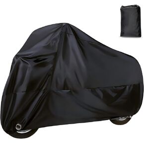 Downhill Motorcycle Cover, Outdoor Waterproof Motorcycle Cover, Motorcycle Full Cover Accessories with Storage Bag, Universal Foldable Durable Motorcycle Protective Cover Replacement (Black)