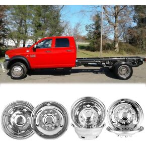 4pcs 19.5" Polished Stainless Steel Dually Wheel Simulator Set, Fits Ford F450 F550 2005-2021 - Durable and Attractive - Bolt-On Hubcaps, 10 Lug, 5 Hand Hole Design - with Tools