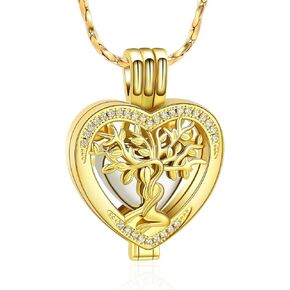 Imrsanl Heart Tree of Life Urn Necklace for Ashes for Women Men Cremation Jewelry with Hollow Keepsake Mini Urn for Adult Ashes