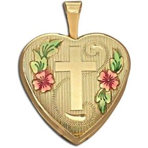 PicturesOnGold.com 14k Gold Filled Small Cross Heart Photo Locket