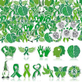 60 Pcs Mental Health Awareness Pins Bulk Green Mental Health Month Gifts for Women Men Clothing Bag Hat Decoration