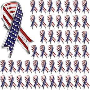 Kigeli 50 Pcs Veteran Day Gifts Patriotic American Flag Lapel Pins Metal USA Flag Ribbon Enamel Pins Bulk Hat Badge Pins Decorations