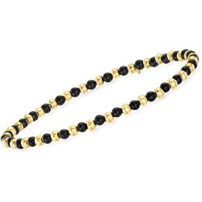Canaria 3mm Onyx and 10kt Yellow Gold Bead Stretch Bracelet