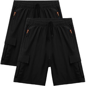 Mwfus 2 Pack Boys Cargo Shorts Quick Dry Youth Athletic Shorts Lightweight Kids Hiking Short with Zipper Pockets