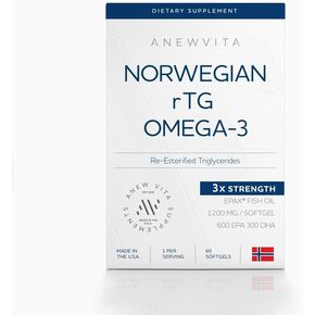 نرويجية RTG Omega 3 زيت السمك من أجل تعزيز الدماغ والقلب ، زيت السمك الدهون الثلاثية أوميغا 3 ، 300 DHA 600 EPA Omega 3 Softgels الأحماض الدهنية الأساسية للعينين والجلد والمفاصل ، 1200 ملغ ، 60 حصص