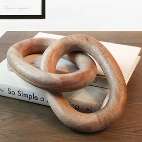 Wood Chain Link Decor - 13" Decorative Links for Coffee Table Books, Bookshelf, & Home Accents - Acacia Wooden Knot Modern Decorative Object - Ideal for Housewarming & Wedding Gifts (Natural)
