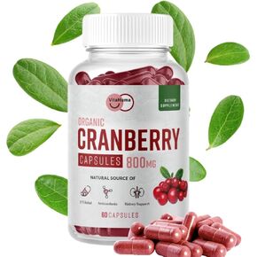 Organic Cranberry Extract Capsules, 800 MG Per Serving, Whole Fruit Cranberry & Cran-Max, Natural Source of Proanthocyanidins (PACs), Antioxidants & Nutrients, Vegan, Non GMO, 60 Capsules
