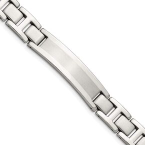 Polished Engravable Personalized Custom Stainless Steel Brushed and Polished ID Bracelet For Men Length 8.25 inches Width 12 mm With Fold Over Clasp