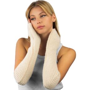 Knit Arm Sleeves for Women - Cute Fingerless Long Gloves - Wrist and Arm Warmer with Thumb Holes
