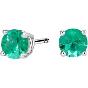 Elite Emerald Earrings - 925 Sterling Silver Natural Emerald Stud Earrings 4mm, Mother's Day Gift Emerald Earrings Studs for Women