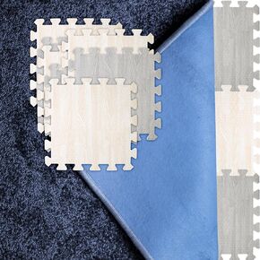 8 PCS Soundproof Interlocking Rug Pad 11.8 x 11.8 x 0.4 Inch, Non Slip Rug Pads, Noise Reduction Protective Cushioning Puzzle Foam Padding, Safe for All Floors and Finishes, Grey and White