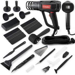 Gomake Vinyl Wrap Tool Window Tinting Kit with Heat Gun 16FT Cord,Sponge Roller,Magnet Holder,Vinyl Tucking Tool,Tint Squeegee, Film Cutter for Car Wrapping, Graphics and Decal Installation