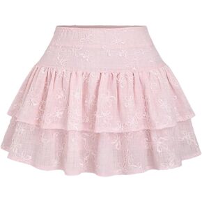 Wdirara Women's Lyped Chuled Mini Skirt Mini Floral Perizered مرنة خصر تنورة خط