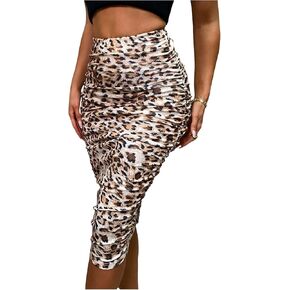 Floerns Women's Cheetah Midi Skirts High Waist Ruched Leopard Pencil Skirts