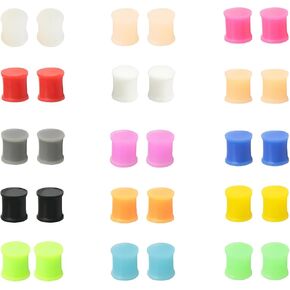 Silicone Mixed 15 Pairs Flexible Solid Ear Plugs Hypoallergenic Saddle Gauges Earrings Gage Starter Kit Soft Stretching Set Piercing Jewelry Tuneles De Oreja Para Hombre for Men Women