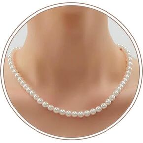 Pearl Necklaces for Women 6MM Dainty Round Pearl Choker Wedding Delicate Jewelry for Women Simple Bridesmaid Mothers' Day Jewelry Gifts