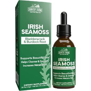 COUNTRY FARMS Irish Sea Moss Liquid, Supports Beautiful Skin, Cleans and Detoxify, Immune Support, Promotes Healthy Gut, Promotes Natural Energy Levels, Burdock, Irish Moss and Bladderwrack, 2 Fl Oz