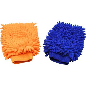 Raeyuan Car Wash Mitt Microfiber 2 Pack Scratch Proof & Lint-Free Wash Mitt for Cars, SUVs, Trucks - Large 9.06"x5.91", Orange & Blue (All-Purpose Car Cleaning)