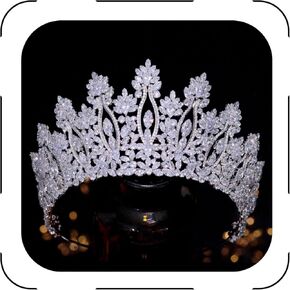 Luxury Tall Pageant Queen Crowns for Women Coronas Para 15 Anos Quinceaneras Large Cubic Zirconia Wedding Tiaras Big Bridal Hair Accessories Gift