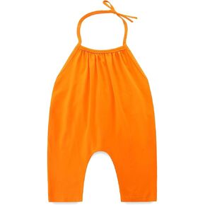Toddler Baby Girls Strap Slouch Romper Summer Sleeveless Jumpsuit Kids Harem Halter Backless Clothes with Pockets