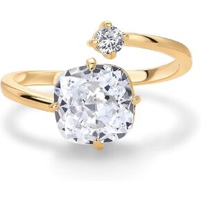 Pavoi 14k أصفر مطلي Toi et Moi 3ct Cut Cubic Zirconia Stone Stone Congaround Breats For Women - بيان حلقة
