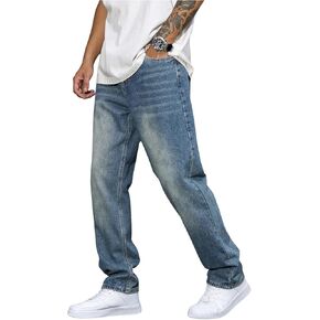 Men's High Waisted Jeans Straight Leg Denim Pants Trendy Jeans Streetwear