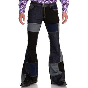 Men's Jeans Patch Flared Trousers 70s Outfits Bell Bottom Disco Denim Pants,Vintage Patch,Used Look
