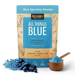 Mavella Blue Spirulina Powder with Butterfly Pea Flower & Blueberry, 100% Vegan Antioxidant Superfood for Immunity, Gut Health & Energy Support, Natural Food Coloring, 100g