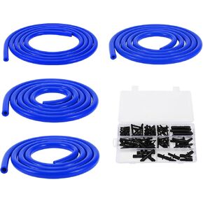 Silicone Vacuum Tubing Hose 130PSI Max Pressure Automotive Vacuum Line Blue with Vacuum Connector 1 Set 5Ft 4/6/8/12mm ID 3mm Thickness