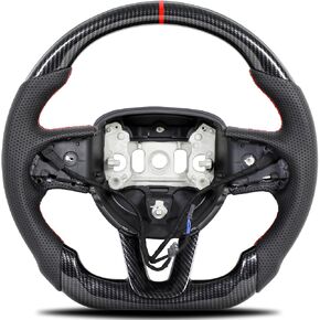 Heated Steering Wheel for Dodge Charger For Challenger For Durango (2015-2024), Hydro-Dip Carbon Fiber Steering wheel for SRT/SXT/RT,D-Shape Design, Hand-Stitched Nappa Perforated Leather