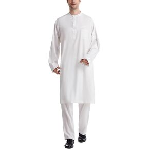 Thobe for Men Islamic Clothing Moroccan Kaftan Muslim Clothes 2 Piece Set