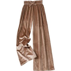 Wdirara Girl's Elastic Weist Wide Leg Velvet Pants Bowknot بنطلون فضفاض