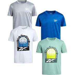 Reebok Boys Shirts - 4 Pack Active Performance Dry Fit T Shirt - Athletic Boys T Shirts Kids Training Tops (8-20)