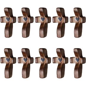 JIUKONG Wooden Cross Fidget, Cross My Heart | Encouragement Gift, Handcrafted Pocket Wood Crosses, Relieve Anxiety For Youself, Inspirational Easter Gift for Christian Faith, Baptism, Prayer (10 Pcs)