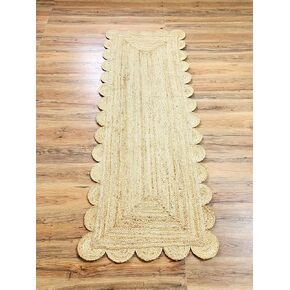 Shree Exports Hand Woven Farmhouse Scalloped Natural Jute Area Rug, Natural Base Off White Trim 2x3 feet