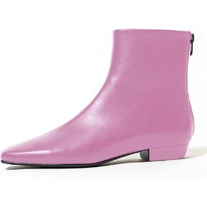 LEMUTISME Women's Stylish Square Toe Matte Leather/Suede/Animal Pattern Comfort Casual Low Flat Heel Dress Chelsea Ankle Booties