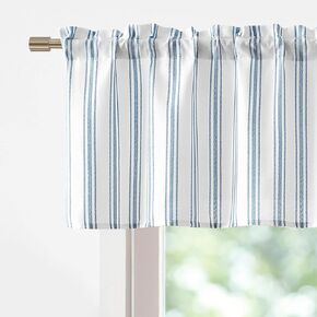 ZJDECOR Cotton Blended Kitchen Curtain Valances for Window,Blue Vertical Stripes on White Light Filtering Cafe Curtain for Home Decor,Farmhouse Window Treatment,Rod Pocket,55" Wx15 L(Pack of 1)