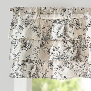 jinchan Ruffled Floral Valance Linen Shabbychic Small Window Curtain 18 Inch Farmhouse Kitchen Valance for Bedroom Living Room Decor Cottage Rustic Window Treatments 1 Panel Black on Beige