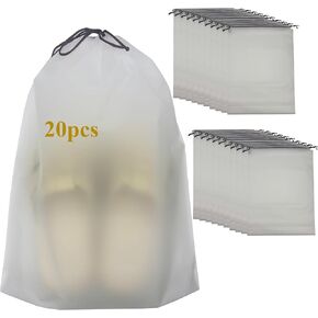 20 packs Drawstring Shoe Bags, 15.8" x 11.9" Travel Shoe Bags for Travel Packing, Waterproof & Reusable Transparent Travel Shoe Storage Bag– Ideal for Travel and Organization