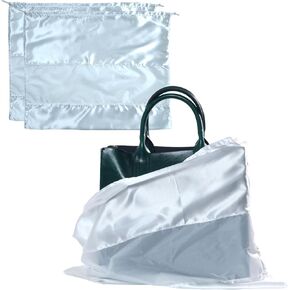 2 Pack Satin Dust Bags for Handbags with Clear Window. Silky Dust Cover for Handbag. Purse Storage Bags. Dustproof Drawstring Bag for Shoes and Boots. (White, W19.65"xH15.7")