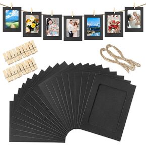 20 Pcs Paper Picture Frames,4x6 Inch Paper Photo Frames Black Paper Frames Photo String with Clips Hanging Photo Display Banner Photo Display Holder for Party Graduation Wedding Home Office